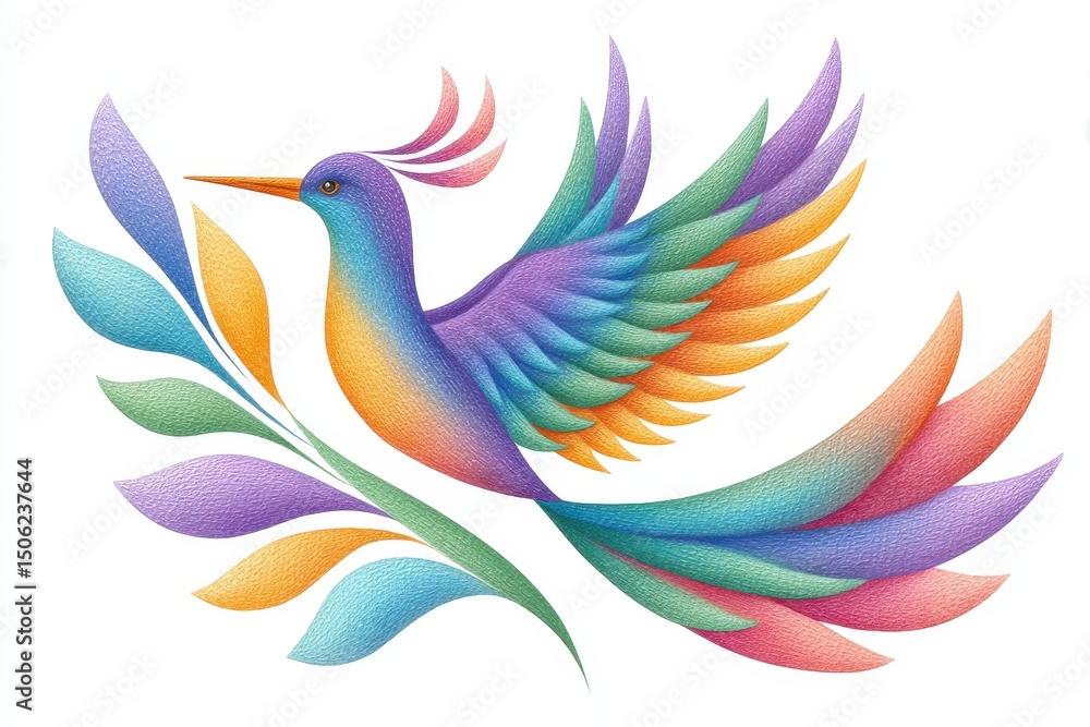 Obraz premium Multicolored Bird in Flight, Pointillist Style Illustration