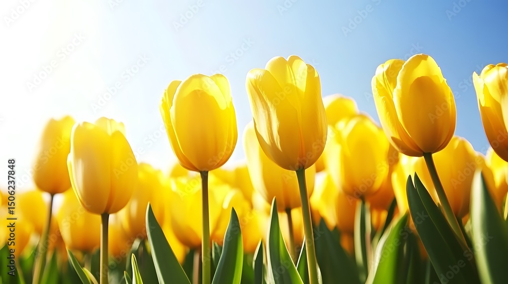 Obraz premium Vibrant Yellow Tulip Field in Sunny Spring
