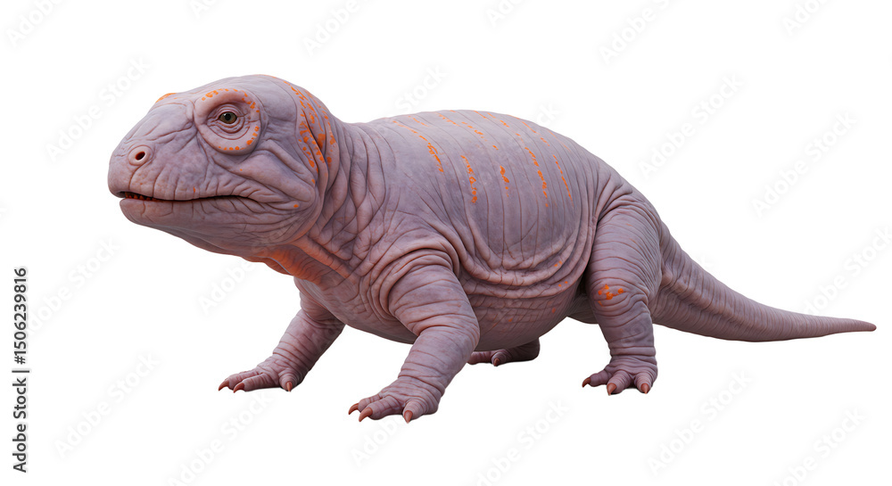 Fototapeta premium Detailed Render of a Wrinkled PurpleHued Reptilian Creature with Orange Markings