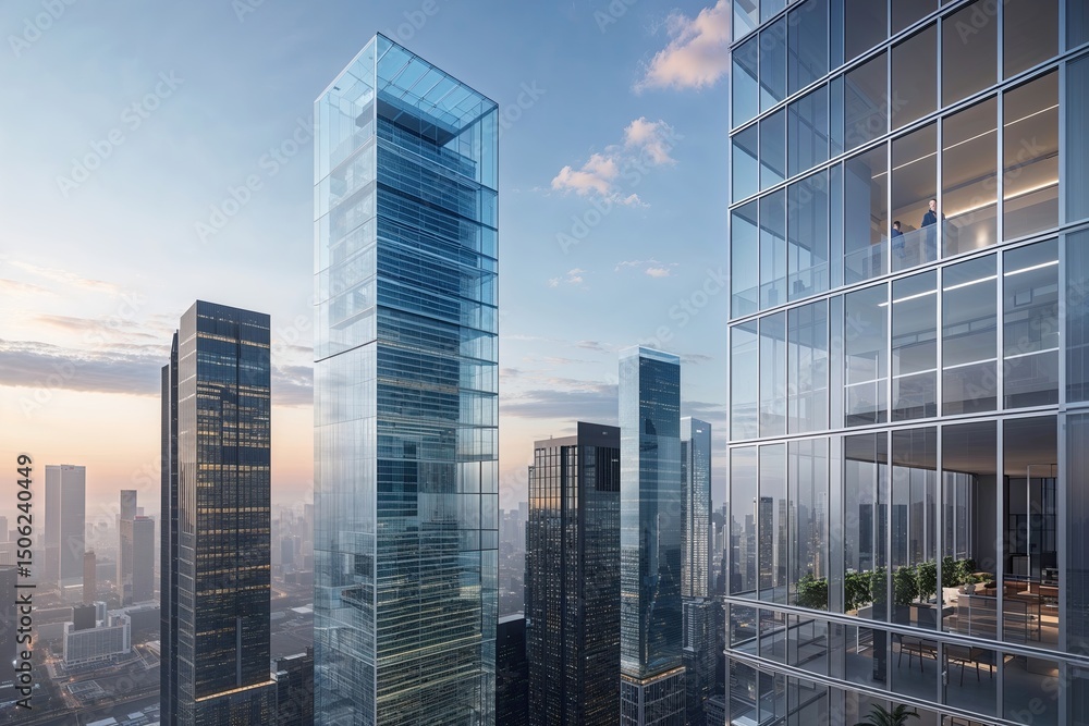 Fototapeta premium Innovative Urban Approaches for Glass Skyscrapers and Sustainable Corporate Architecture
