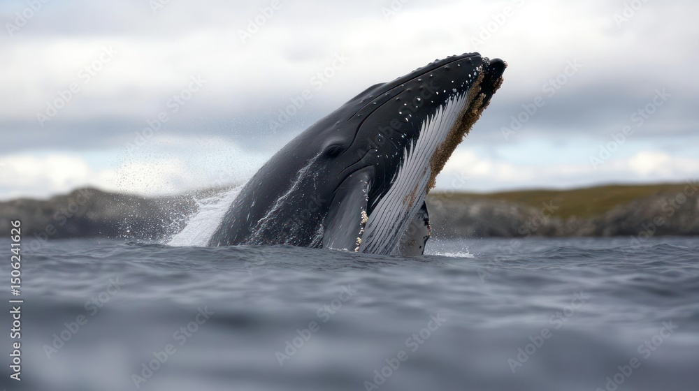 Fototapeta premium Magnificent Humpback Whale Breaching the Ocean Surface