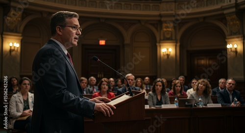 Politician Addressing Audience in Grand Hall