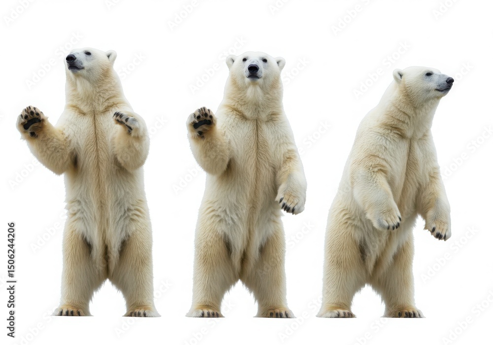 Fototapeta premium Three polar bears standing isolated on white background