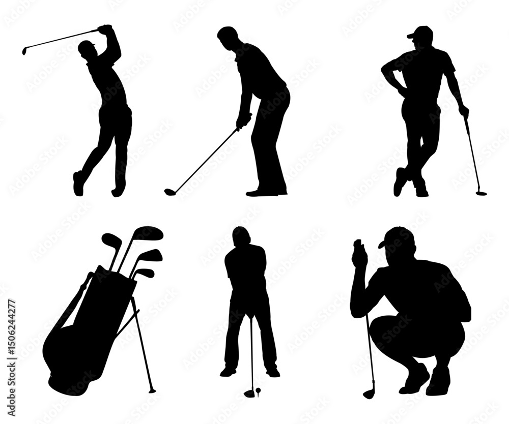 Obraz premium silhouettes of golf players vector,silhouette of golfer in white background,vector illustration of golfer