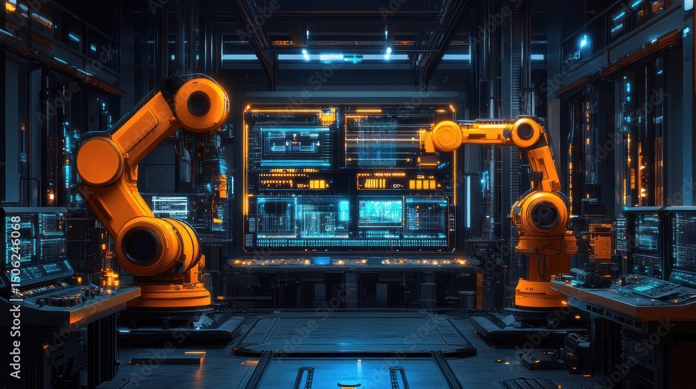 Fototapeta premium Futuristic Robotic Factory Control Room