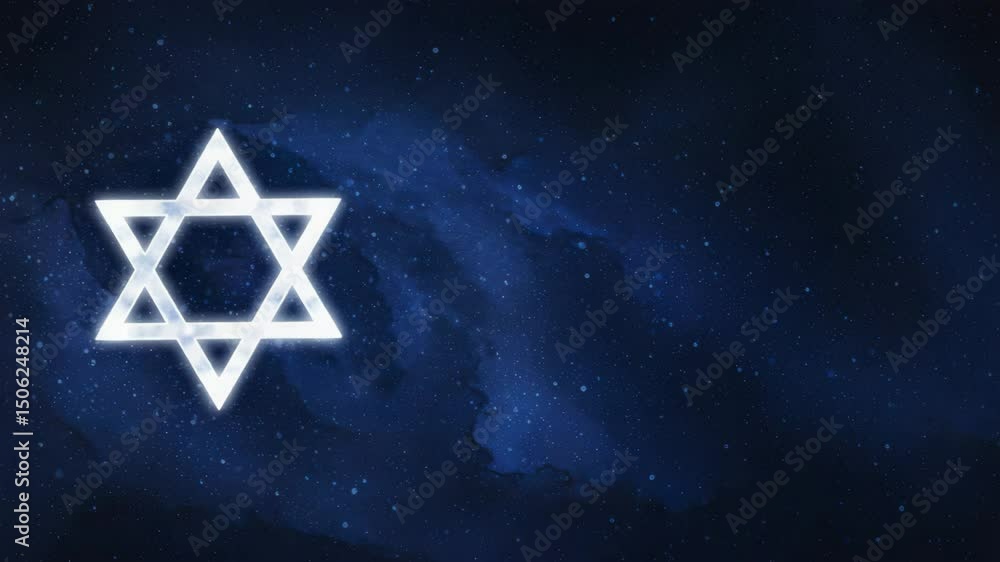 A glowing Star of David shines against backdrop filled with stars, reminiscent cosmic tribute to faith and heritage. A glowing Star of David shines against backdrop filled with stars, reminiscent cosmic tribute to faith and heritage.