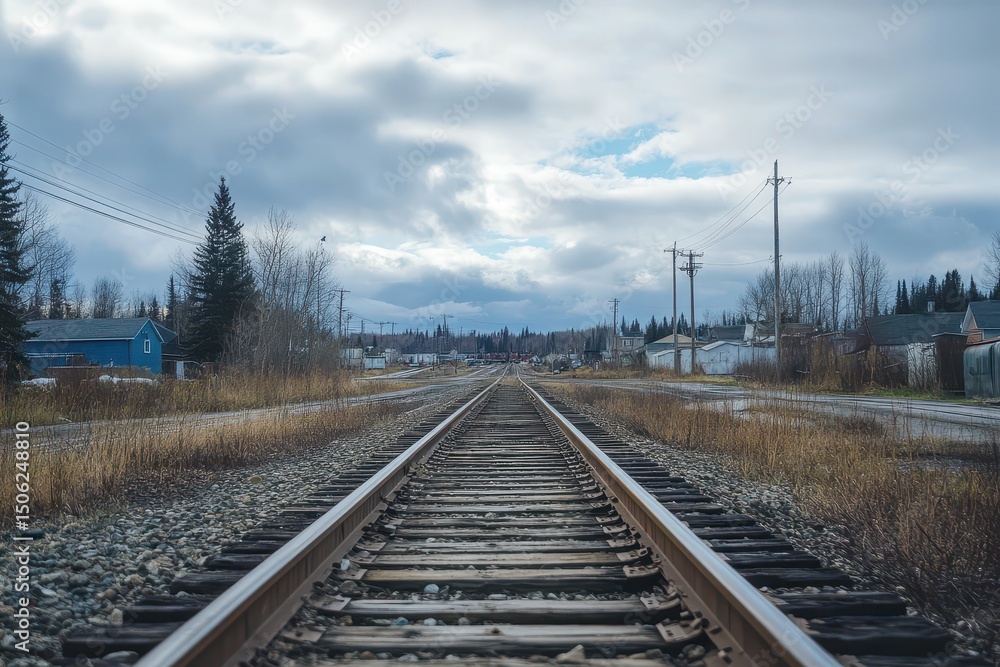 Fototapeta premium Railway tracks stretching through a small town