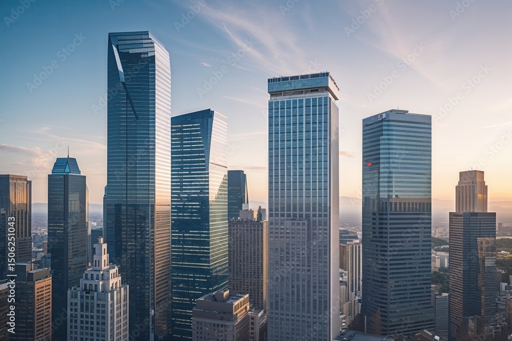 Obraz premium groups of corporate skyscrapers in an urban city landscape