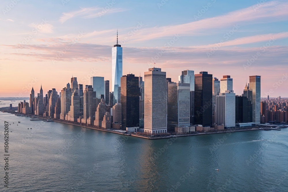Fototapeta premium Horizon Shot of Manhattan's Financial Skyline and Urban Architecture