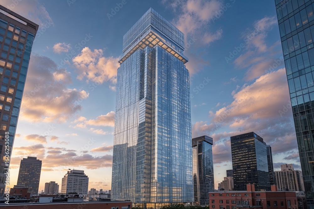 Obraz premium Elegant Skyscraper Tower in Urban Setting with Impressive Glasswork