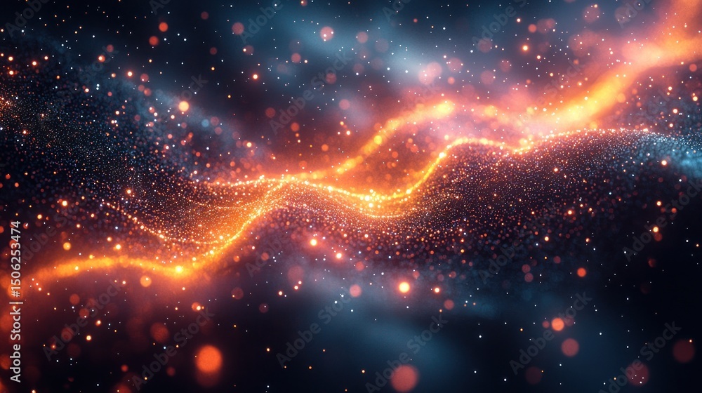 Obraz premium Abstract Glowing Particle Wave Background with Orange and Blue Hues