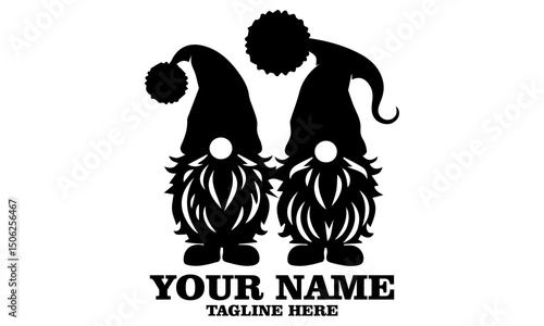 Two funny vector and bearded gnomes. Gnomes logo icon, gnomes vector illustration simply in black and white style