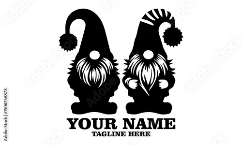 Two funny vector and bearded gnomes. Gnomes logo icon, gnomes vector illustration simply in black and white style