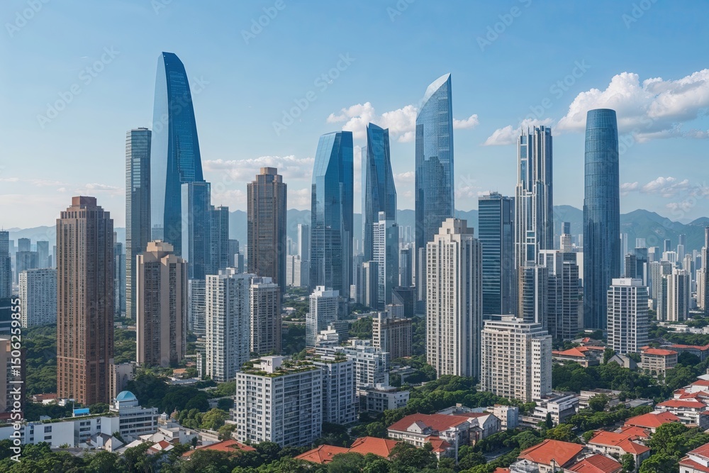 Obraz premium Urban Towers and Scenic Cityscape Highlighting Skyline Beauty and Modern Architecture