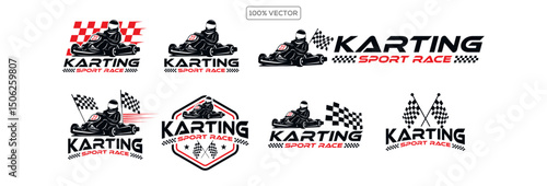 Set of Karting race symbol logo emblem template vector image . Go kart logo Vector . Kart driver sport logo icon illustration
