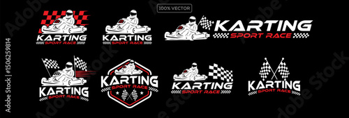 Set of Karting race symbol logo emblem template vector image . Go kart logo Vector . Kart driver sport logo icon illustration