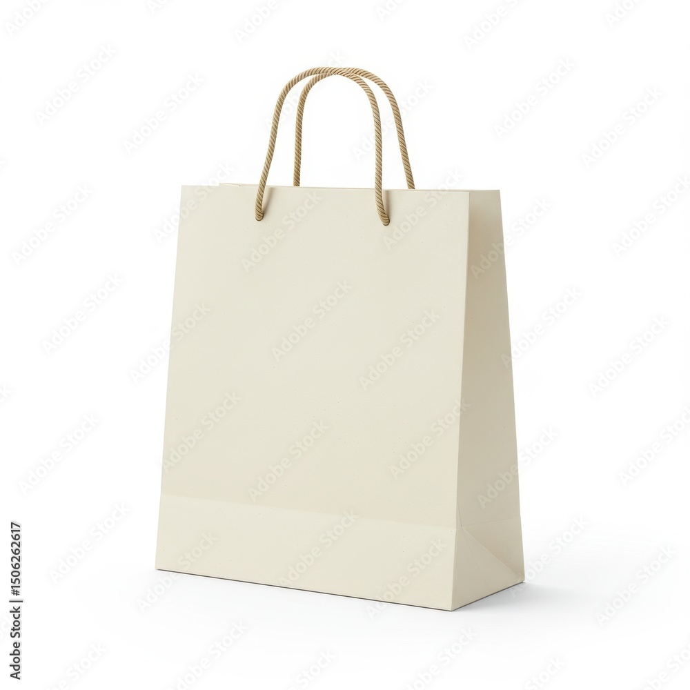Beige shopping bag isolated on white background for retail and gifts Beige shopping bag isolated on white background for retail and gifts