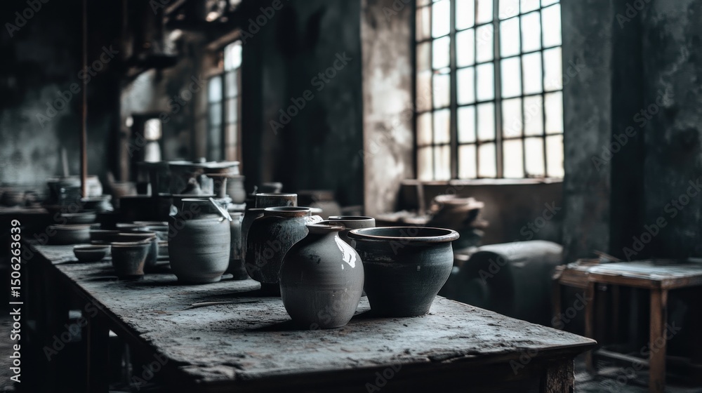 Dusty pottery in an abandoned factory Dusty pottery in an abandoned factory