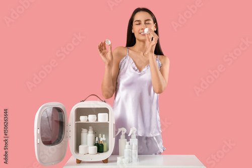 Happy young woman with open...