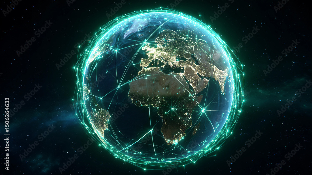Naklejka premium Visual representation of global connectivity over a glowing earth