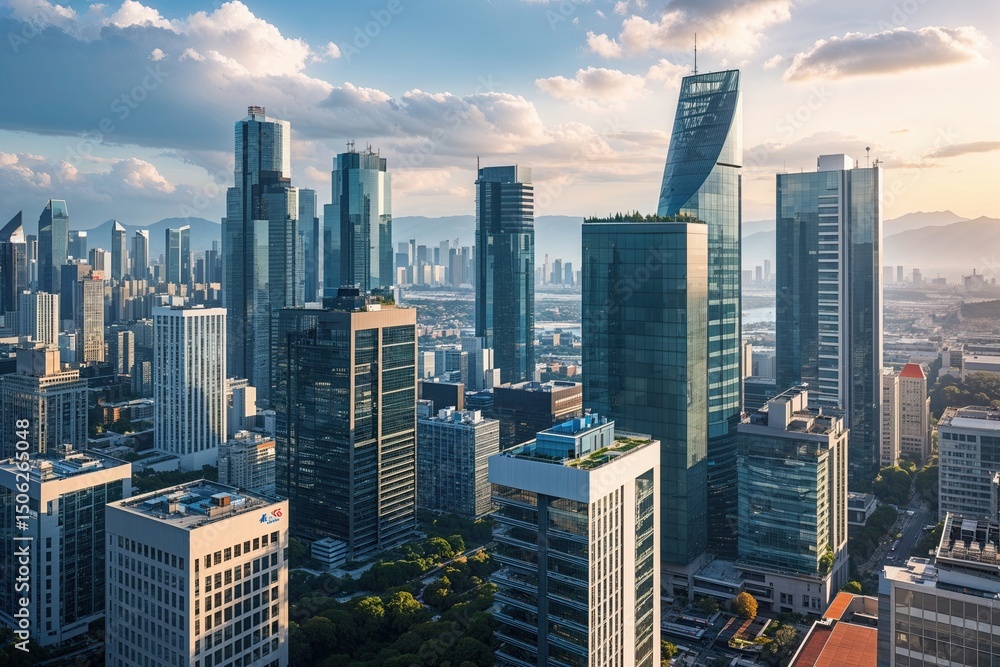 Fototapeta Vibrant Urban Skyline Showcasing Tall Commercial Buildings in a Modern Cityscape