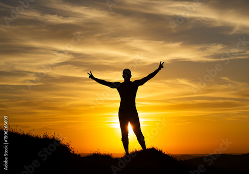 Wallpaper Mural Silhouette of a Person with Open Arms Facing the Sunset Torontodigital.ca