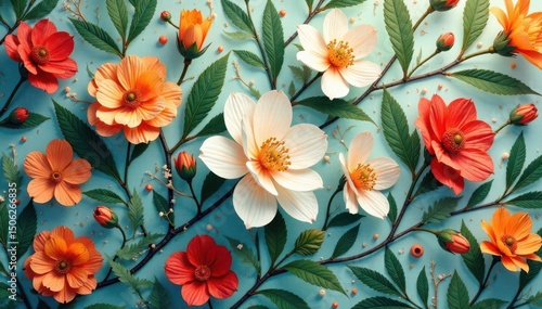 Nature's repeating floral motif, leaves and branches, lines, blossom