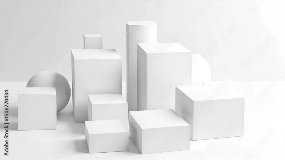 Abstract arrangement of minimalist geometric shapes in monochrome. The shapes are in various forms and sizes, creating an interesting composition Abstract arrangement of minimalist geometric shapes in monochrome. The shapes are in various forms and sizes, creating an interesting composition