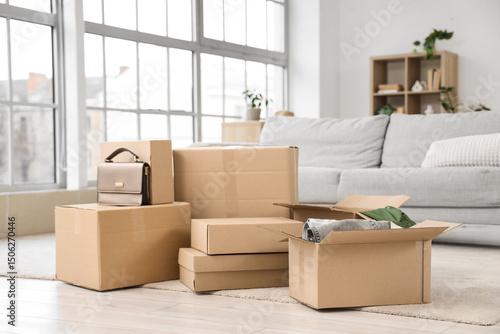 Parcel boxes with clothes a...