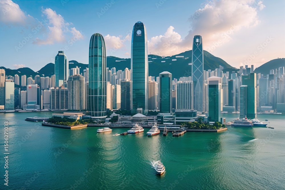 Fototapeta premium Enchanting Waterfront Areas and Financial Hubs in Hong Kong's Skyline