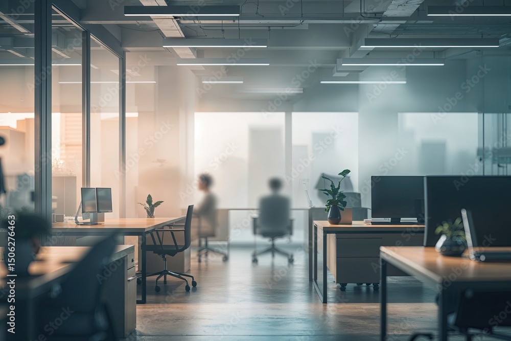 Tranquil Blurred Office Space Featuring Hazy Ambiance and Modern Interior Design Tranquil Blurred Office Space Featuring Hazy Ambiance and Modern Interior Design