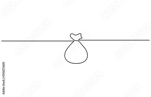 Dollar money bag single line drawing. Hand holding coin continuous one line drawing, Vector illustration isolated on white background, Continuous Line Drawing of Saving Money Icon. 