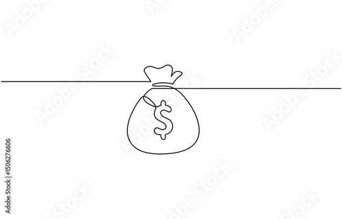 Dollar money bag single line drawing. Hand holding coin continuous one line drawing, Vector illustration isolated on white background, Continuous Line Drawing of Saving Money Icon. 