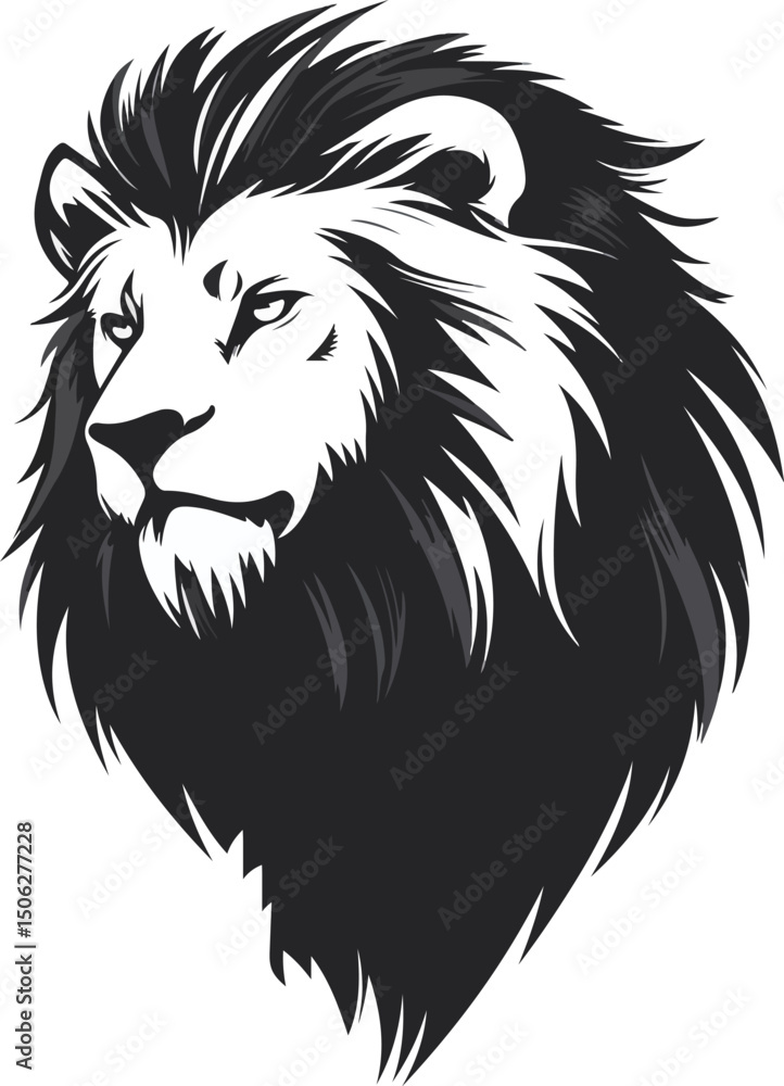 Fototapeta premium The lion king gazed at the black and white vector with murderous intent