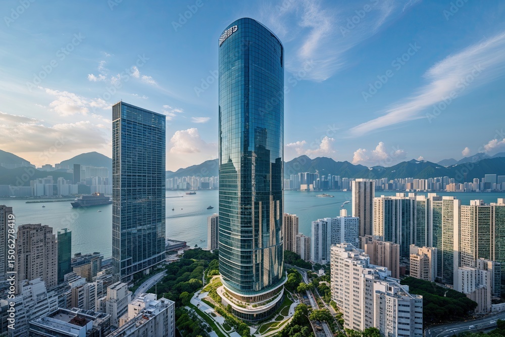 Obraz premium Modern Skyscraper Office Building in Vibrant Hong Kong Metro Area
