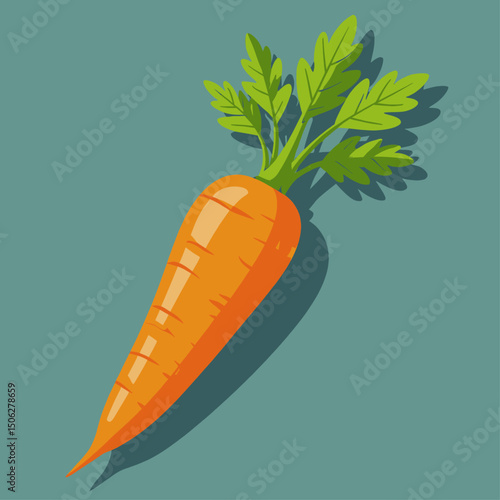 Fresh Carrot with Green Leaves on Turquoise Background