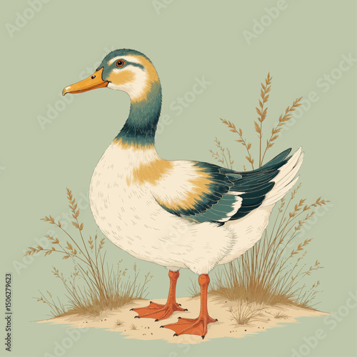 Graceful Duck in Natural Habitat, Autumnal Serenity