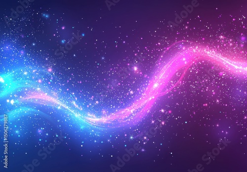 Vibrant Neon Fiber Optic Waves on Galactic Background