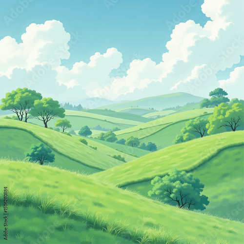 Lush Green Hills Under Blue Sky