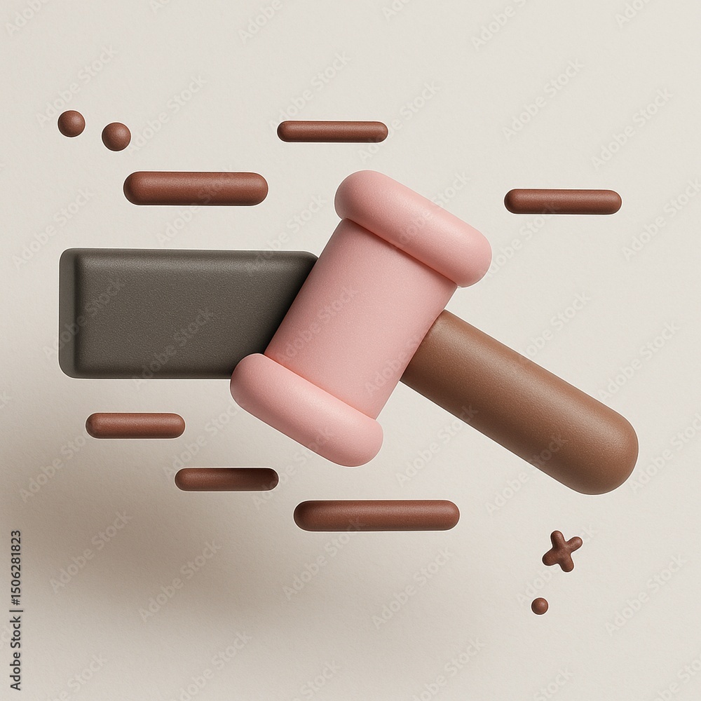 3D rendering pink gavel brown handle. Perfect for legal, law, auction concept designs online or in print materials. 3D rendering pink gavel brown handle. Perfect for legal, law, auction concept designs online or in print materials.