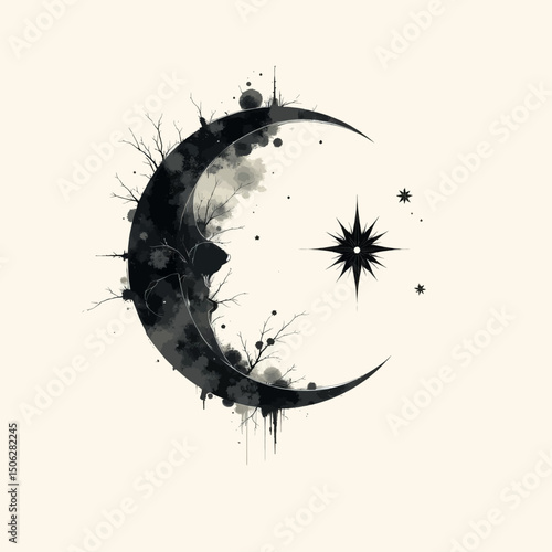 Mystical Moonlit Night with Stars and Branches