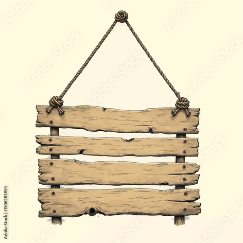 Rustic Wooden Signboard Hanging in Vintage Style