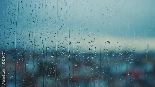 Raindrops on window glass during moody storm with peaceful ambient light