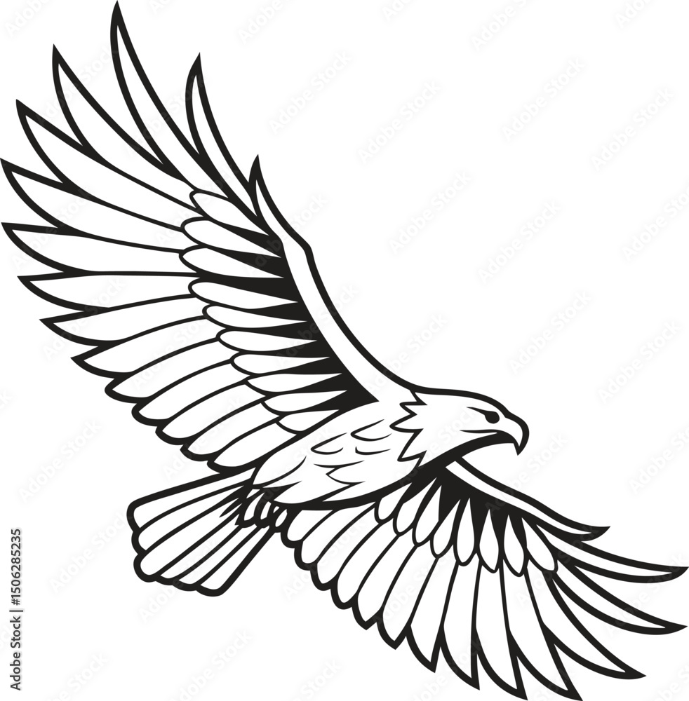 Obraz premium Powerful black and white illustration of a soaring eagle.