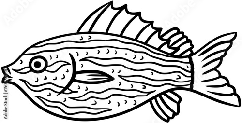 Bluestriped Grunt Fish Vector Outline Line Art Drawing