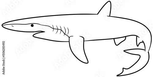 Blue Shark Vector Outline Line Art Drawing