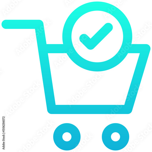Shopping Cart And Check Mark Icon. Trolley Symbol, Lineal gradient Style Isolated Vector Icon.	