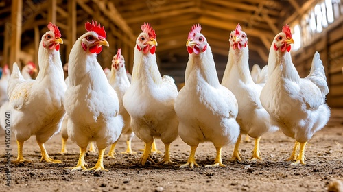 White Chickens in Rustic Wooden Barn