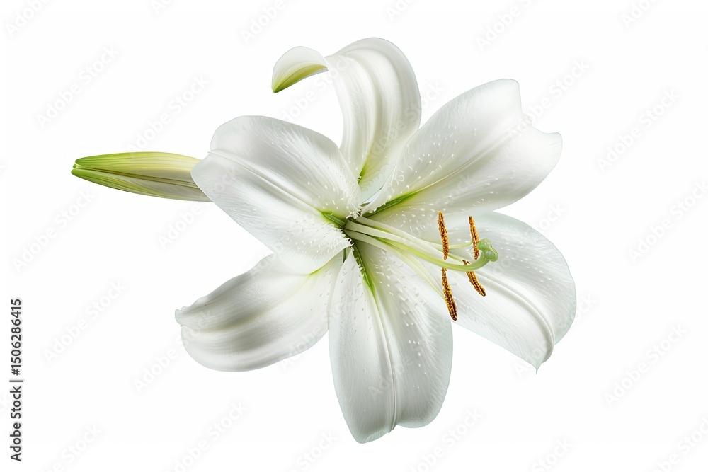 Pixel Perfect Picture of Single Pure White Lily Head on White Background Pixel Perfect Picture of Single Pure White Lily Head on White Background