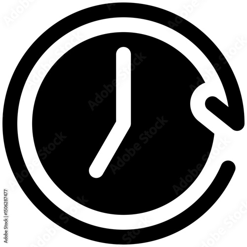 Clock Vector Icon, Silhouette Style Isolated Vector Icon. 